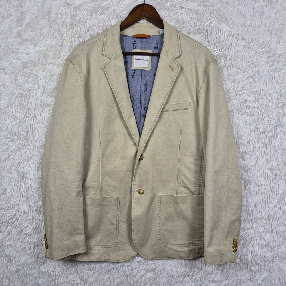 Tommy Bahama Boracay Blazer Mens Large Khaki Tan Cotton Sport Coat Resort Travel